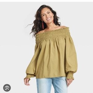 Universal Thread Women's Balloon Long Sleeve Smocked Blouse Tribeca Green Size S